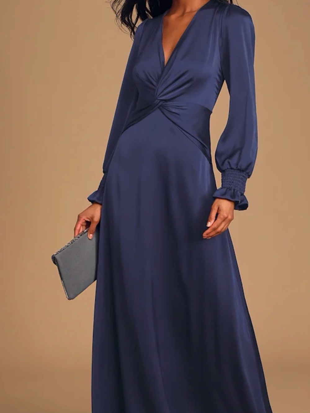 Lulu's Navy Twist-Front Maxi Dress